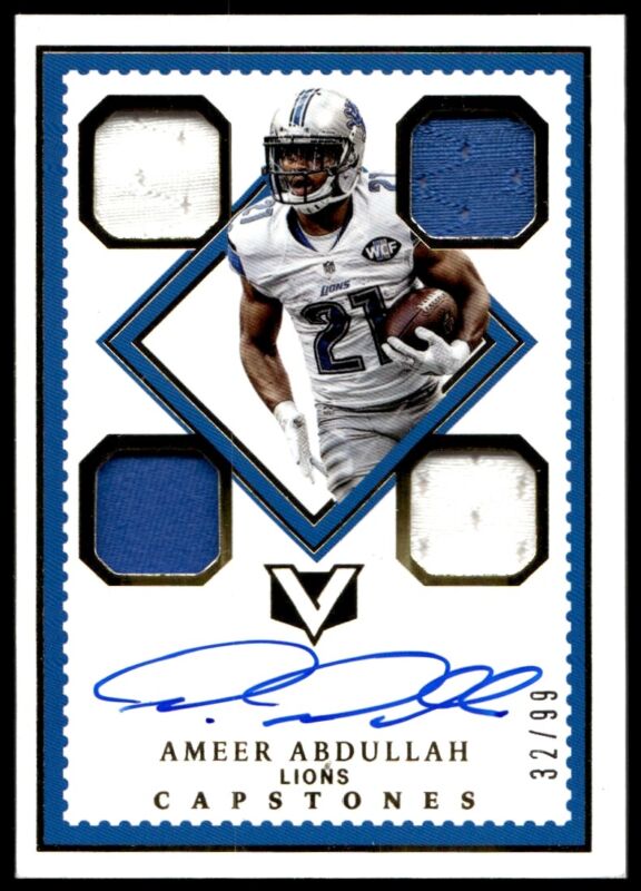2017 PANINI VERTEX AMEER ABDULLAH CP-AA MINT QUAD JERSEY AUTOGRAPH 32/99 LIONS