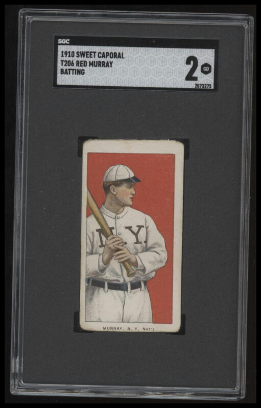 1909 T206 RED MURRAY NNO GOOD BATTING SWEET CAPORAL 350 SGC 2 NEW YORK GIANTS