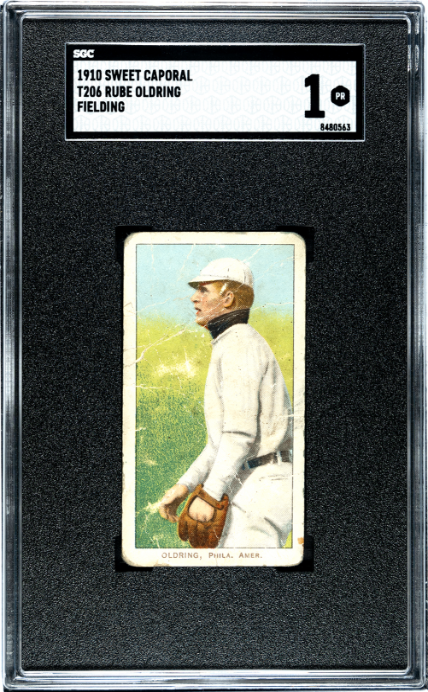 1909 T206 RUBE OLDRING SWEET CAPORAL 350 FIELDING SGC 1 PHILADELPHIA ATHLETICS