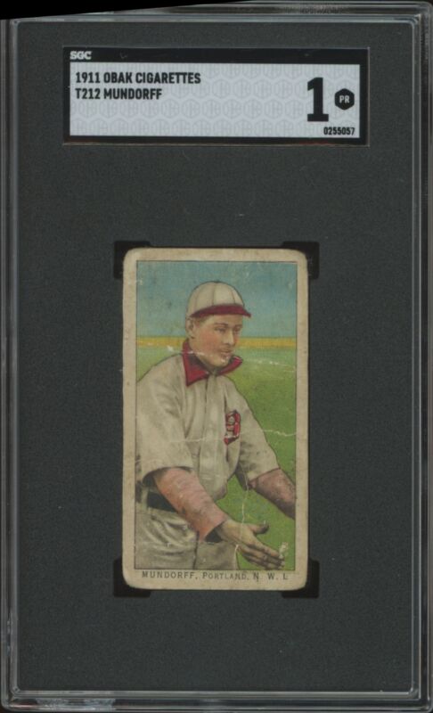 1909 T212 HOWARD MUNDORFF NNO POOR OBAK SGC 1 BASEBALL PORTLAND PIPPINS
