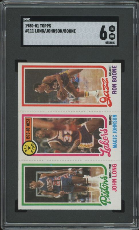 1980 TOPPS MAGIC JOHNSON LONG BOONE HOF RC SGC 6 LOS ANGELES LAKERS